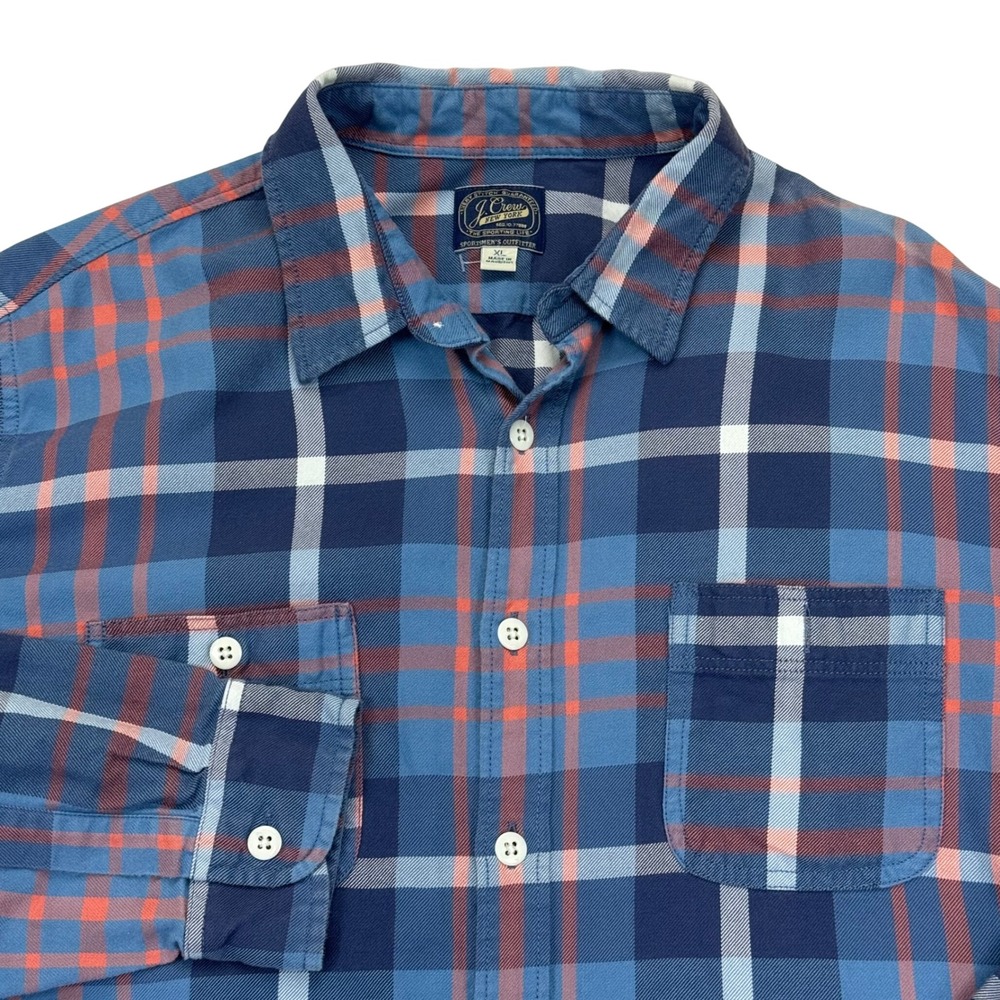 J.Crew Mens XL Blue Orange Plaid Flannel Long Sleeve Button Down Shirt RN77388